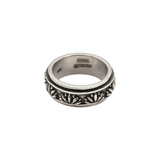 Oxidized Silver Men’s Spinner Floral Ring
