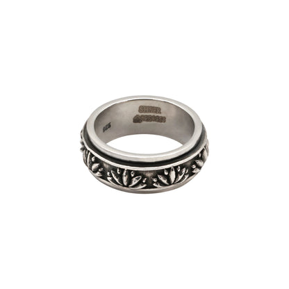 Oxidized Silver Men’s Spinner Floral Ring