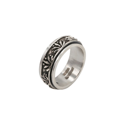 Oxidized Silver Men’s Spinner Floral Ring