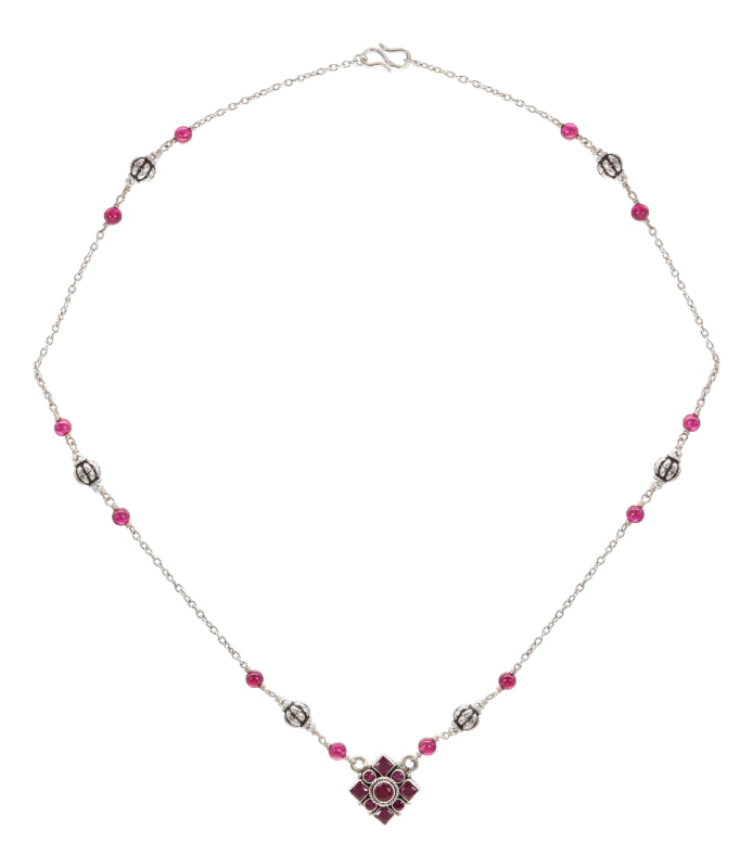 Geometric Ruby Bloom Necklace