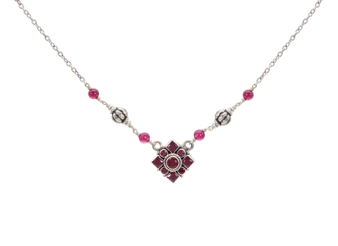 Geometric Ruby Bloom Necklace