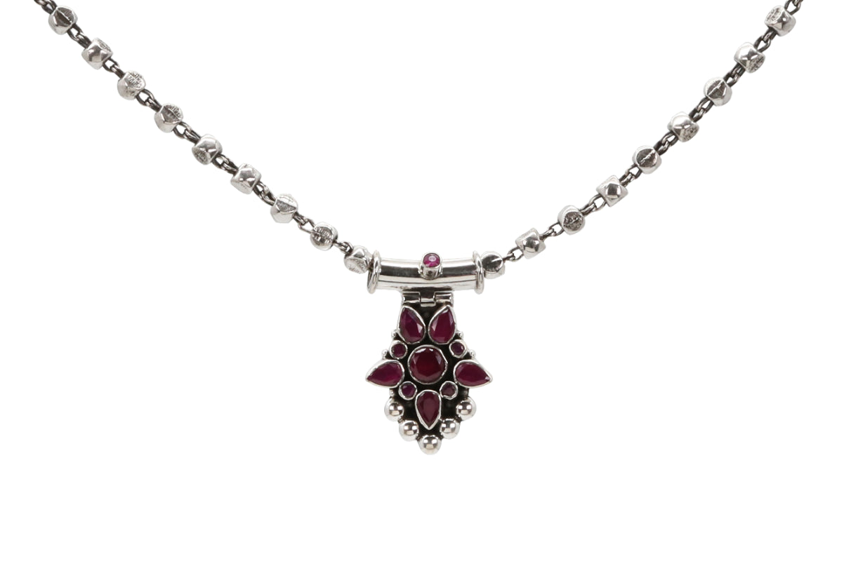 Scarlet Petal Silver Necklace