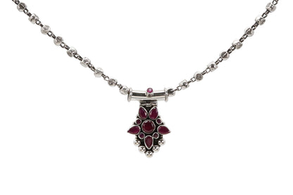 Scarlet Petal Silver Necklace