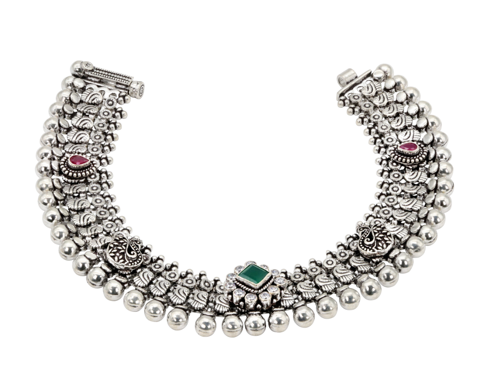 Aavya Oxidised Silver Anklet