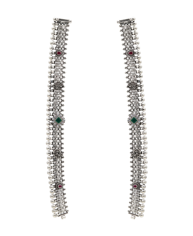 Aavya Oxidised Silver Anklet