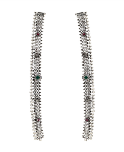 Aavya Oxidised Silver Anklet