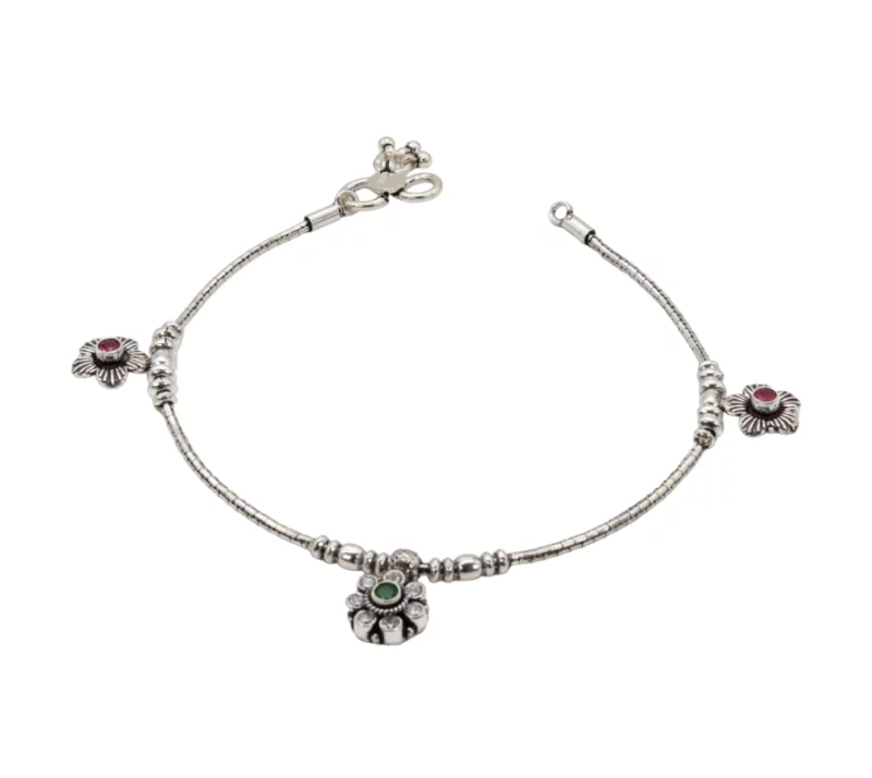 Floral Cascade Oxidised Anklet