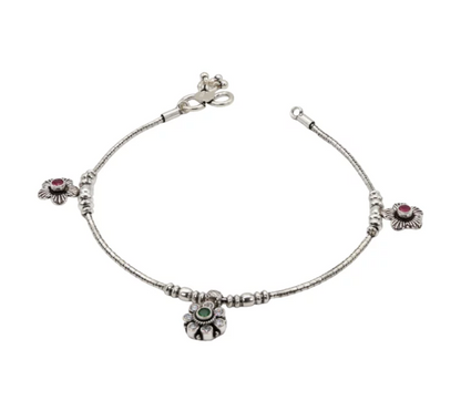 Floral Cascade Oxidised Anklet