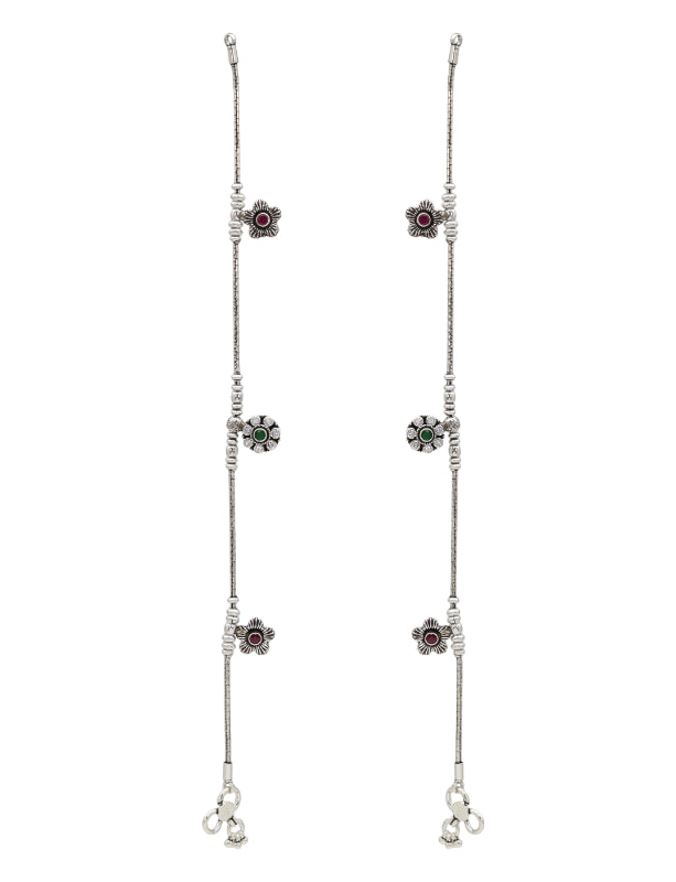 Floral Cascade Oxidised Anklet