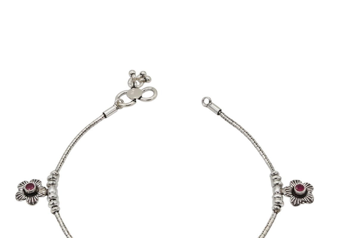 Floral Cascade Oxidised Anklet