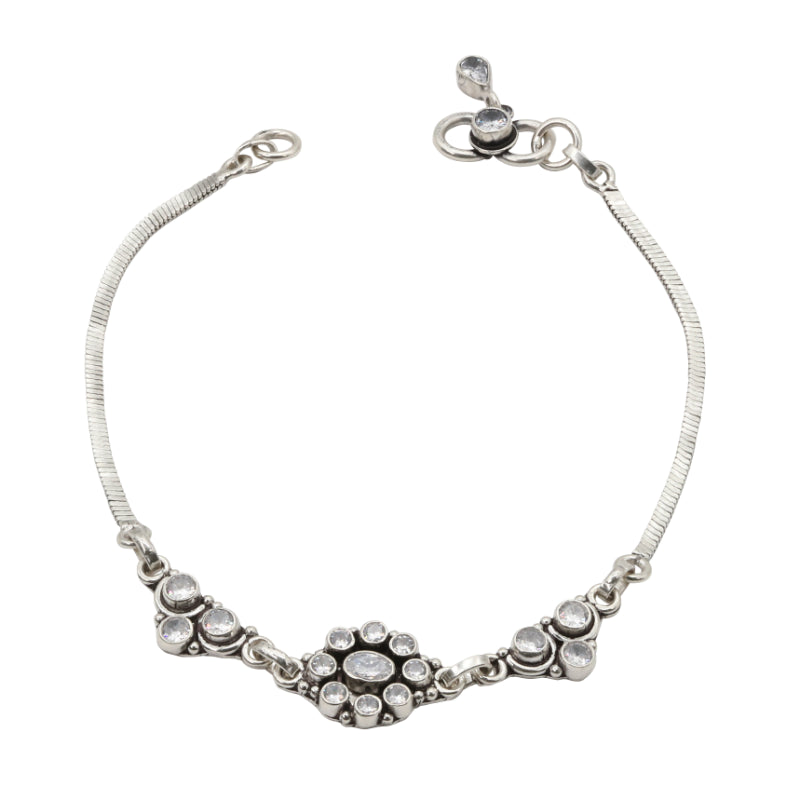 Silver Floral Cluster Anklets