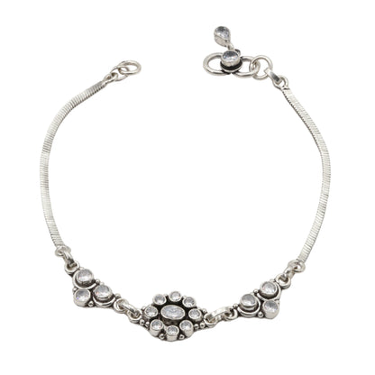 Silver Floral Cluster Anklets