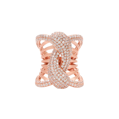 Rose Plated Silver Sculptural CZ Statement Ring