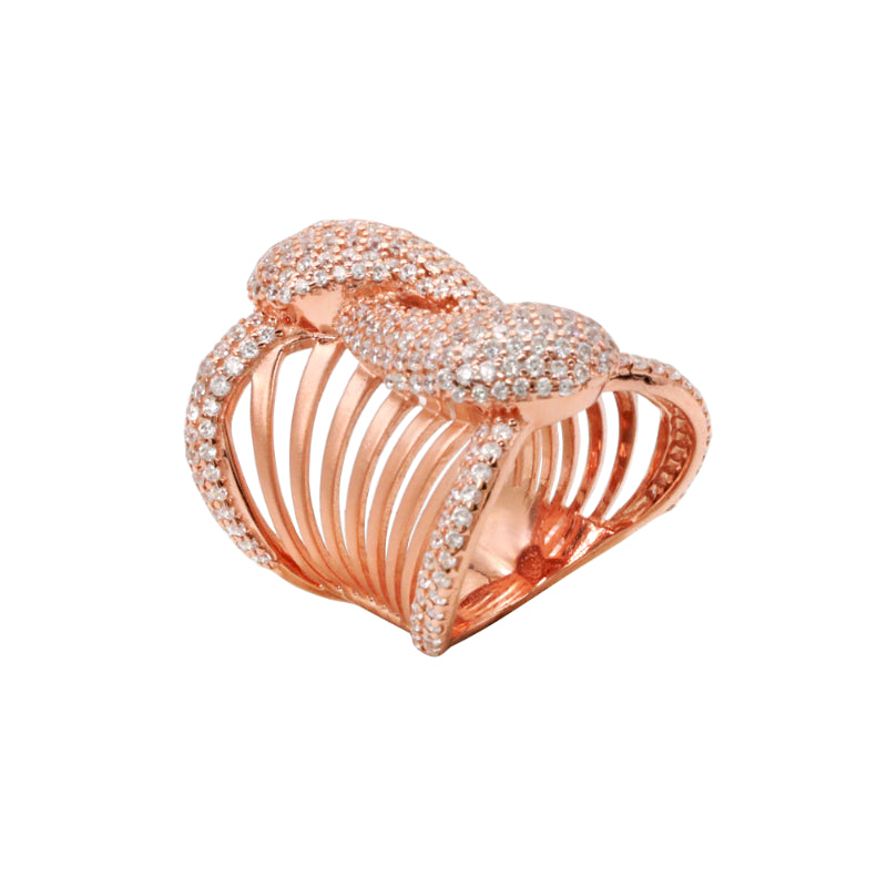 Rose Plated Silver Sculptural CZ Statement Ring