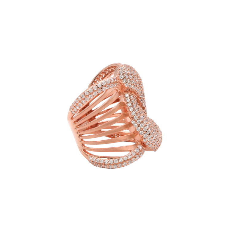 Rose Plated Silver Sculptural CZ Statement Ring