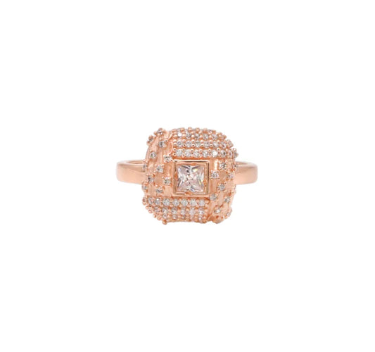 Rose Gold Plated Silver Double Cushion CZ Engagement Ring