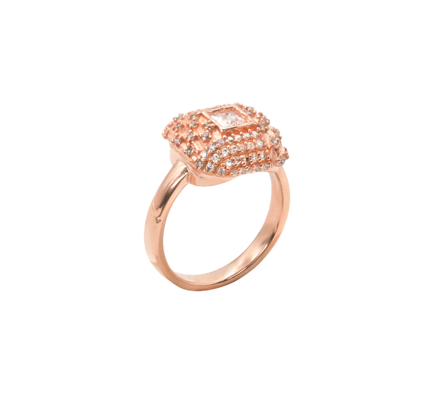 Rose Gold Plated Silver Double Cushion CZ Engagement Ring