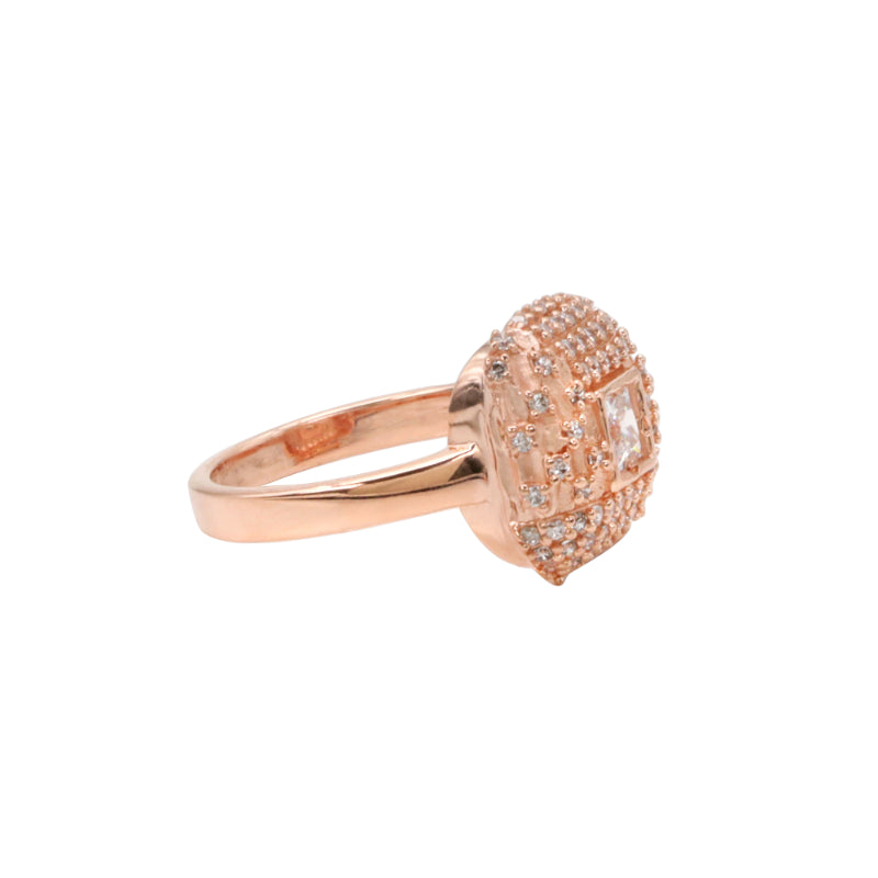 Rose Gold Plated Silver Double Cushion CZ Engagement Ring
