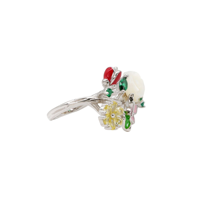 Sterling Silver Multi-Gemstone Floral Ring