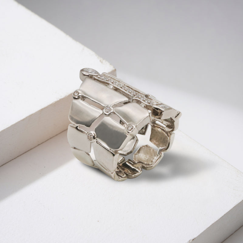 Silver & CZ Modern Cuff Band Ring