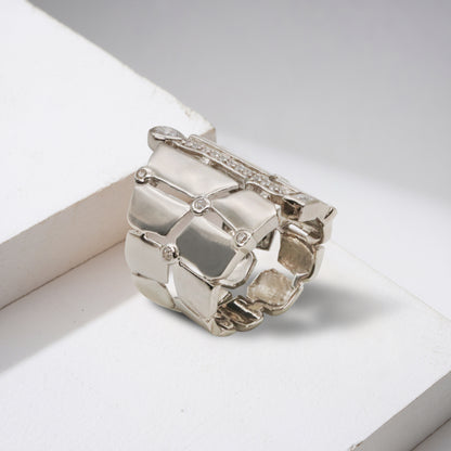 Silver & CZ Modern Cuff Band Ring