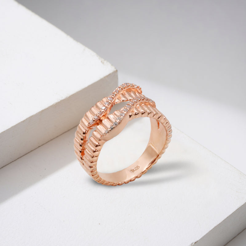 Rose Gold & CZ Intertwined Ring