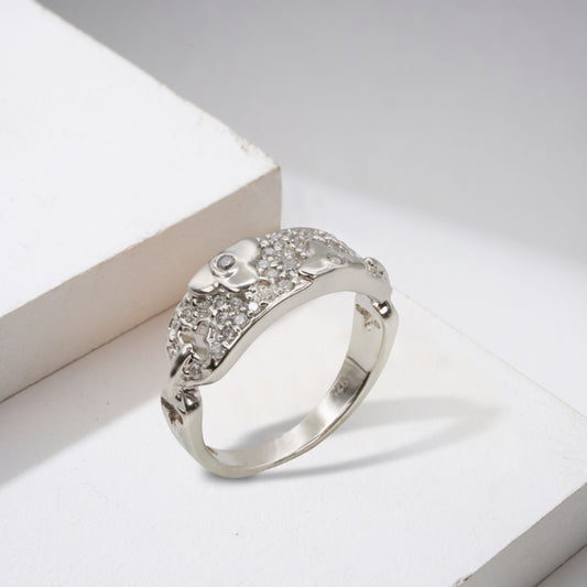 Pave-Set CZ Floral Sterling Silver Ring