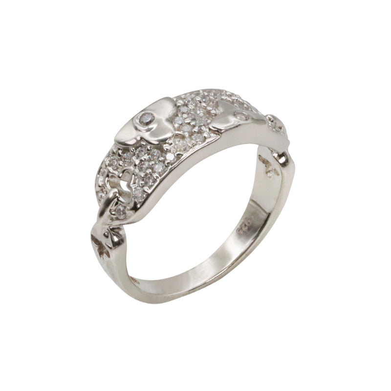 Pave-Set CZ Floral Sterling Silver Ring