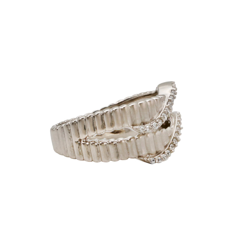 Ribbed Sterling Silver & CZ Intertwined Ring