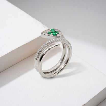 Pear-Shaped Emerald & CZ Bypass Ring