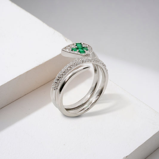 Pear-Shaped Emerald & CZ Bypass Ring