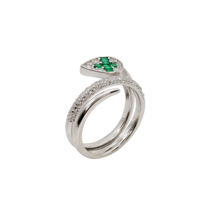 Pear-Shaped Emerald & CZ Bypass Ring