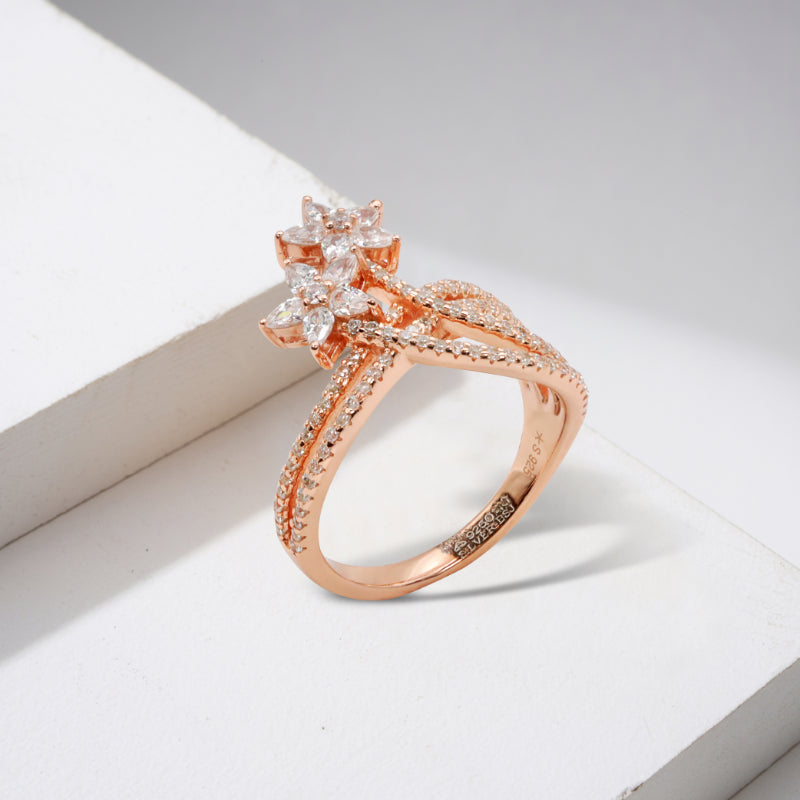 Rose Gold & CZ Blossom Ring