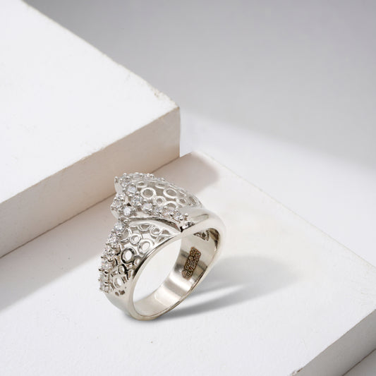 Silver & CZ Hollowed-Circle Statement Ring