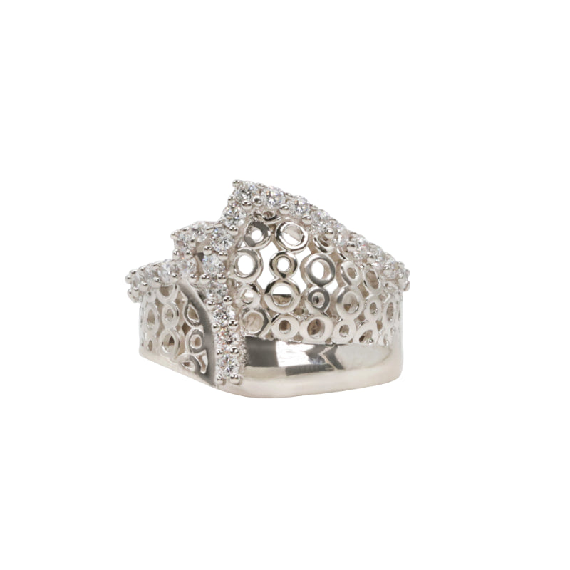 Silver & CZ Hollowed-Circle Statement Ring