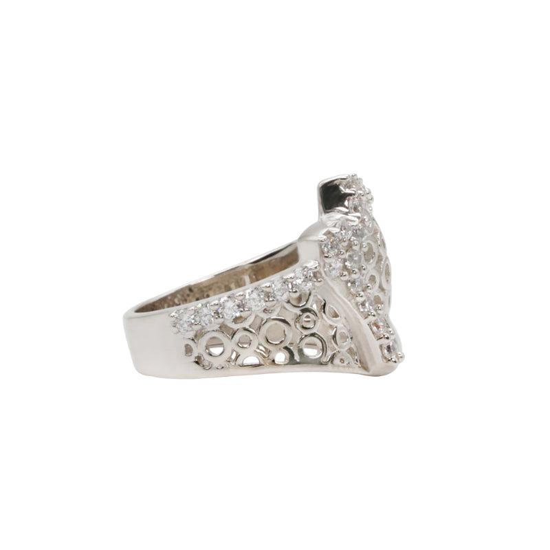 Silver & CZ Hollowed-Circle Statement Ring