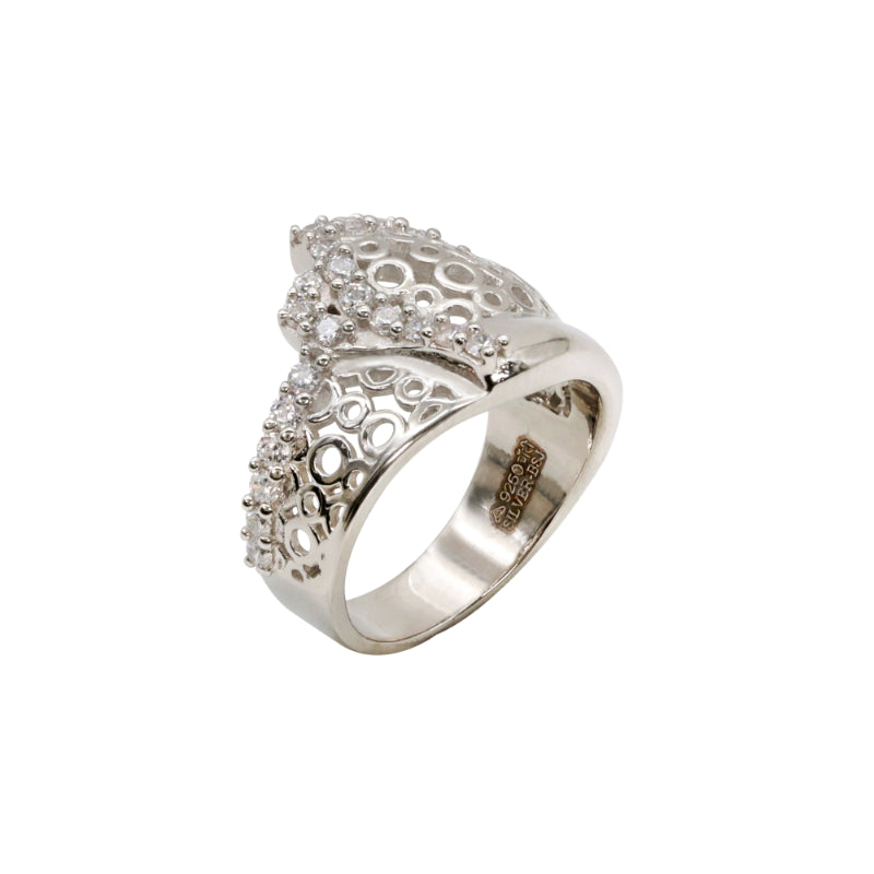 Silver & CZ Hollowed-Circle Statement Ring
