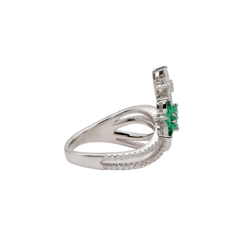 Silver & Green Gemstone Floral Ring