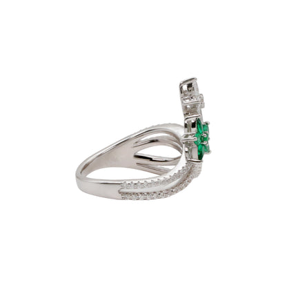 Silver & Green Gemstone Floral Ring