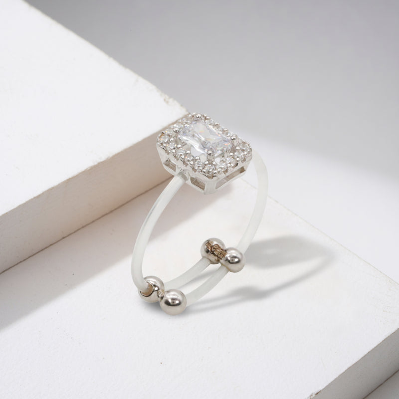 Silver & CZ Acrylic Band Statement Ring