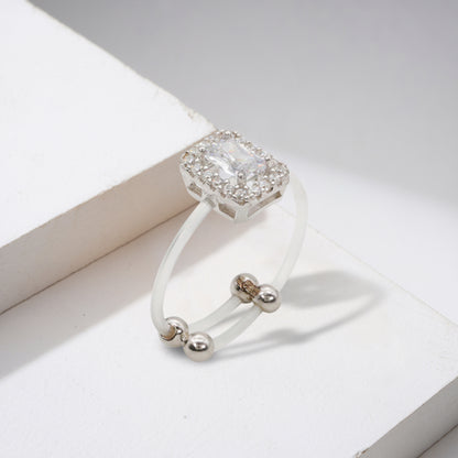 Silver & CZ Acrylic Band Statement Ring