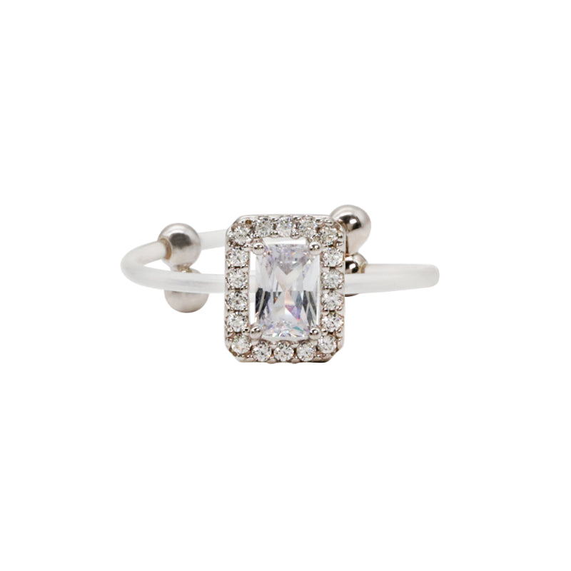 Silver & CZ Acrylic Band Statement Ring