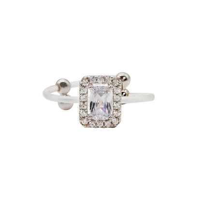 Silver & CZ Acrylic Band Statement Ring