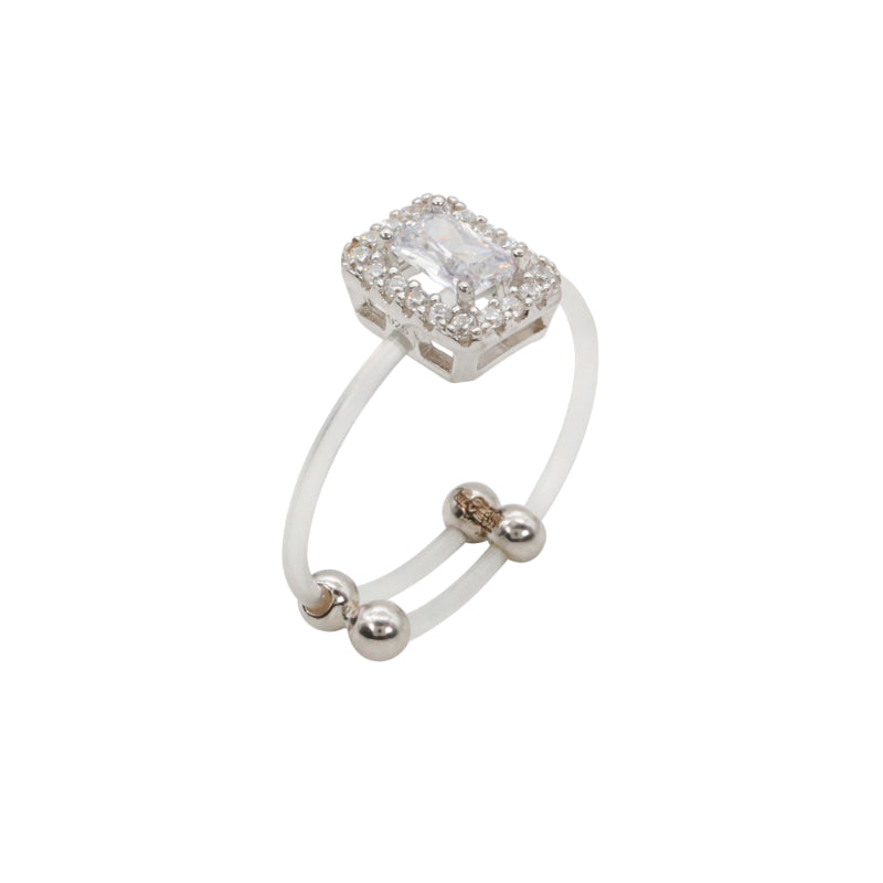 Silver & CZ Acrylic Band Statement Ring