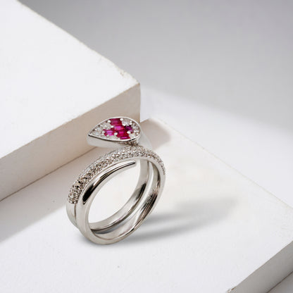 Pear-Shaped Ruby & CZ Bypass Ring