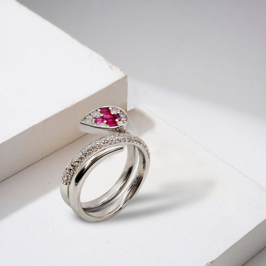 Pear-Shaped Ruby & CZ Bypass Ring