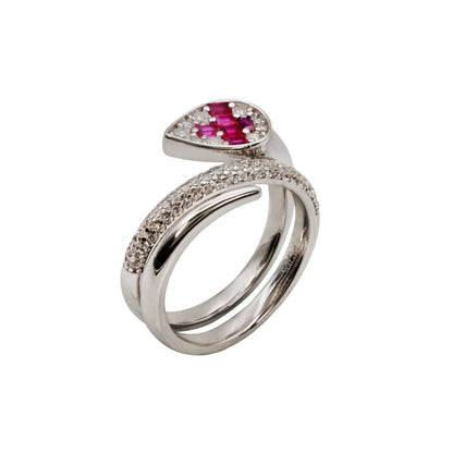 Pear-Shaped Ruby & CZ Bypass Ring