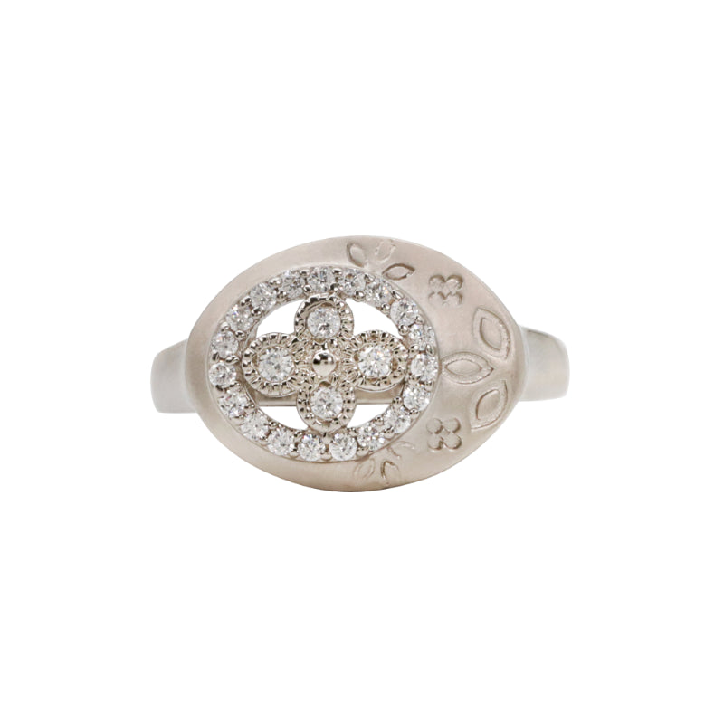 Silver & CZ Floral Signet Ring