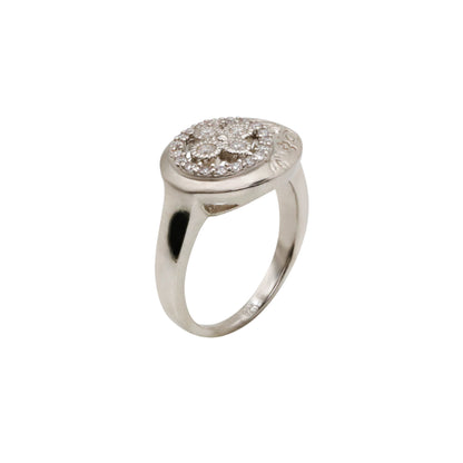 Silver & CZ Floral Signet Ring