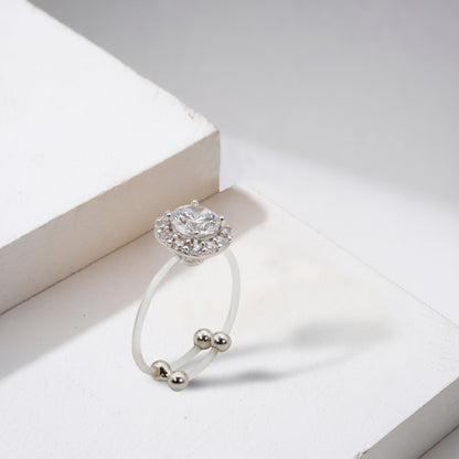 Silver & CZ Halo Acrylic Band Ring